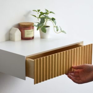 Minimalist fluted nightstand with solid oak drawer