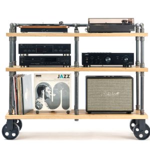 NEW- OAK WOOD, Solid oak stand, Lp Turntable Storage, Record Player Stand, Industrial Vinyl Table