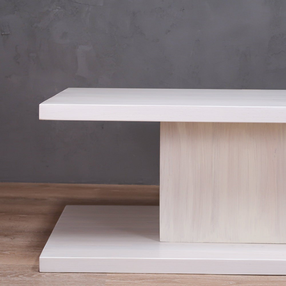 2-Level B&W Rectangular Coffee Table With Square Base - Image 2