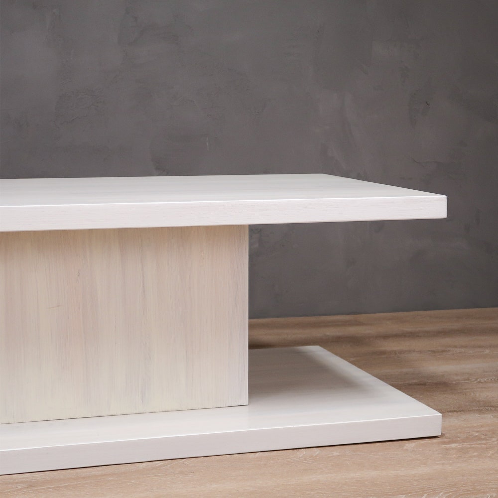 2-Level B&W Rectangular Coffee Table With Square Base - Image 5