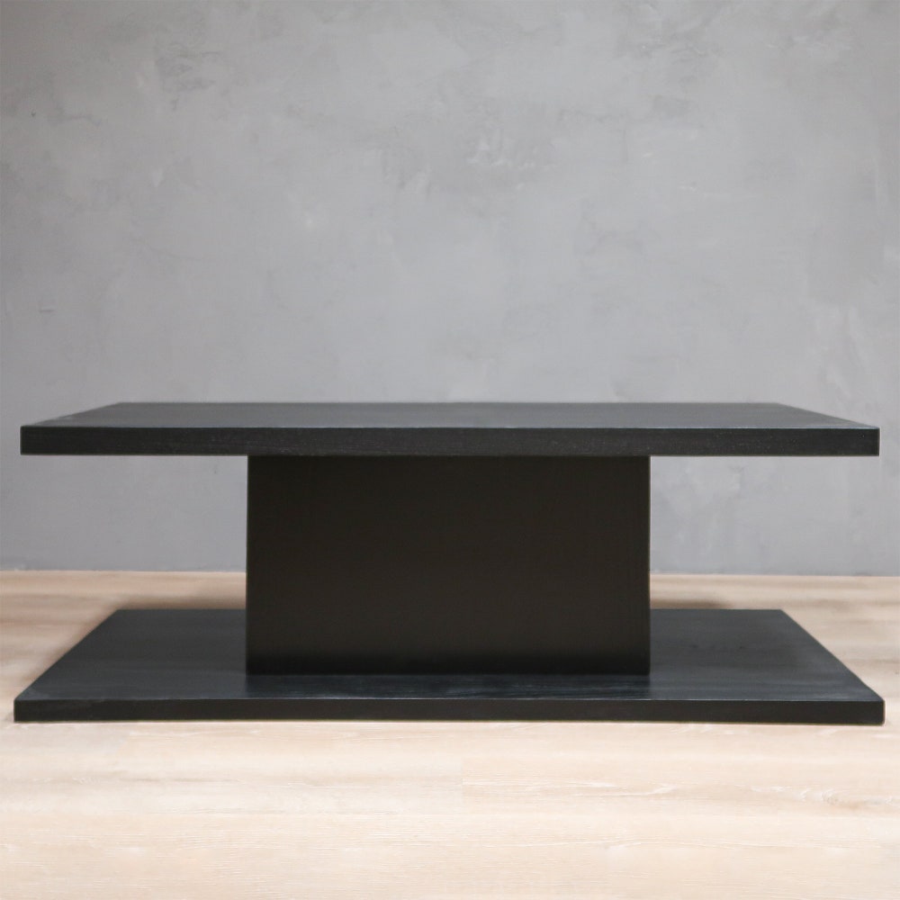 2-Level B&W Rectangular Coffee Table With Square Base