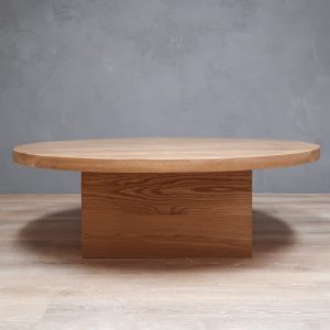 Round White Oak Coffee Table With Square Base