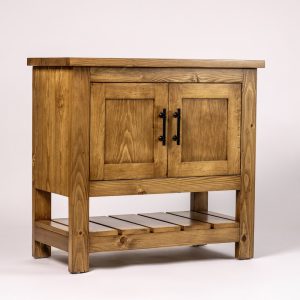 Custom Single Sink Bathroom Vanity With Wood Countertop, in Solid Pine Wood, Farmhouse Style