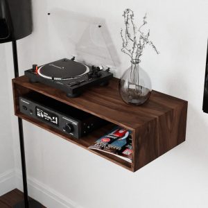 Walnut Stereo Console Table, Mid-Century Style