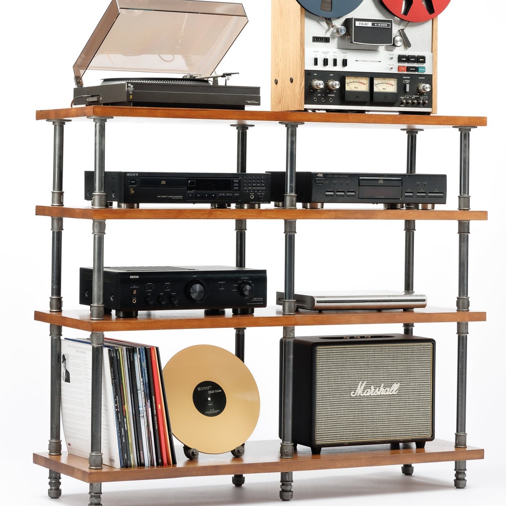 4 in 1 Registered design stand, 4 Tier Industrial Pipe Stand, Record player stand, Vinyl record storage, Record cabinet, Record console