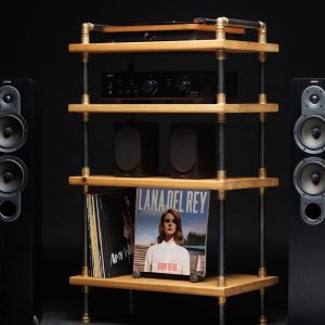 NEW-OAK WOOD, Gold Turntable Storage, Reclaimed  Wood Furniture, Handmade Record Player Stand, Industrial Vinyl Table, Media Hifi, Tv Unit
