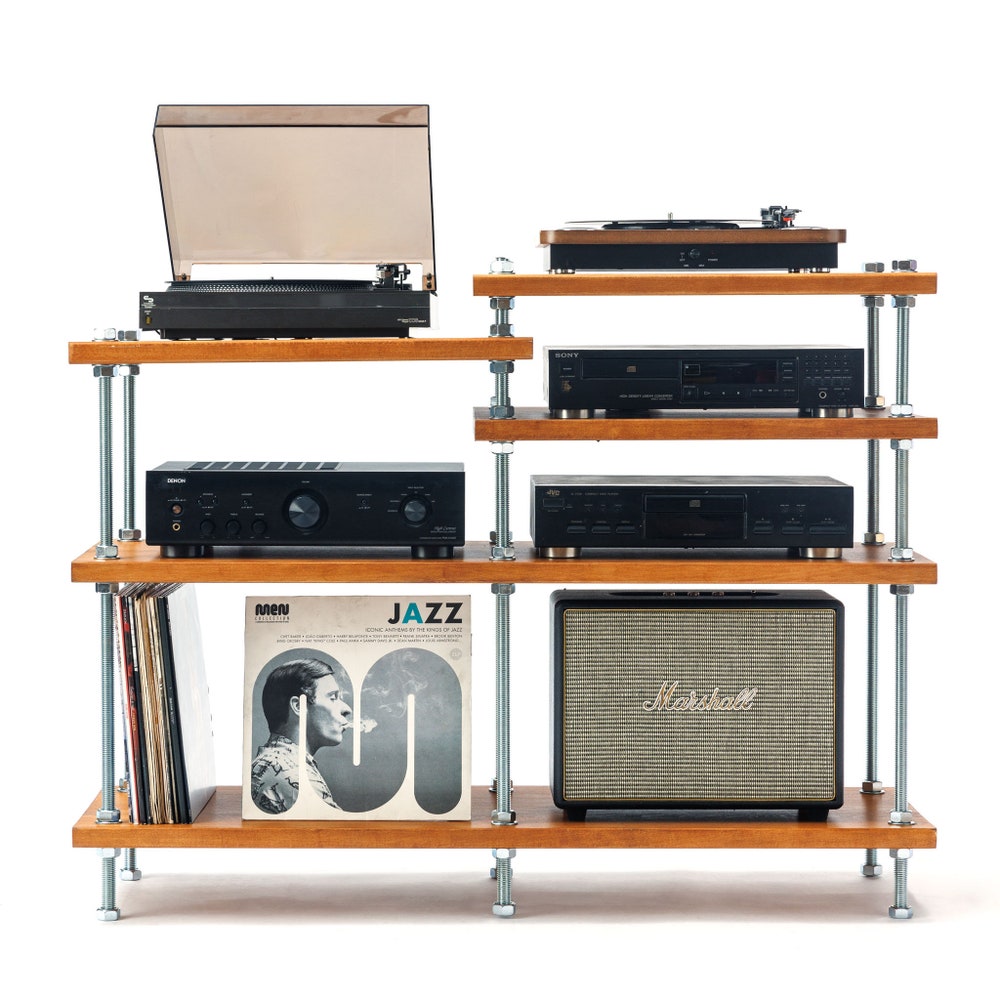 2 in 1 Rack, NEW Turntable Stand, Wood Furniture, Handmade Record Player Stand, Industrial Vinyl Table, Media Hifi TV Unit - Image 10