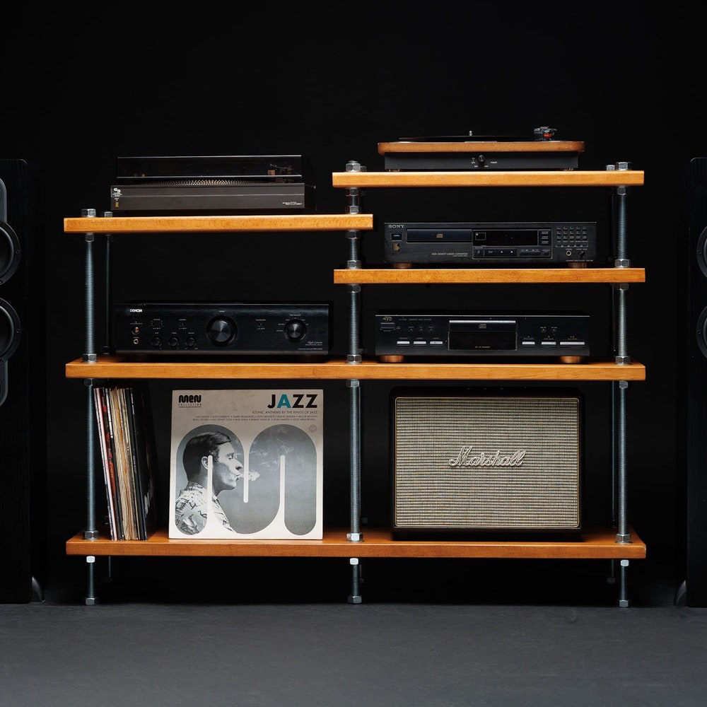 2 in 1 Rack, NEW Turntable Stand, Wood Furniture, Handmade Record Player Stand, Industrial Vinyl Table, Media Hifi TV Unit - Image 5