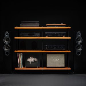 Registered design stand, 4 Tier Threaded Rods Double stand, LP Turntable Storage, Record Player Stand, Industrial Vinyl Table