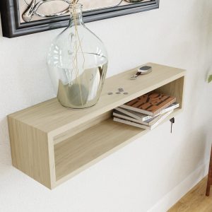 Maple Entryway Organizer / Floating Shelf with Magnetic Key Hooks Solid Hardwood, Mid Century Modern Inspired Floating Shelves