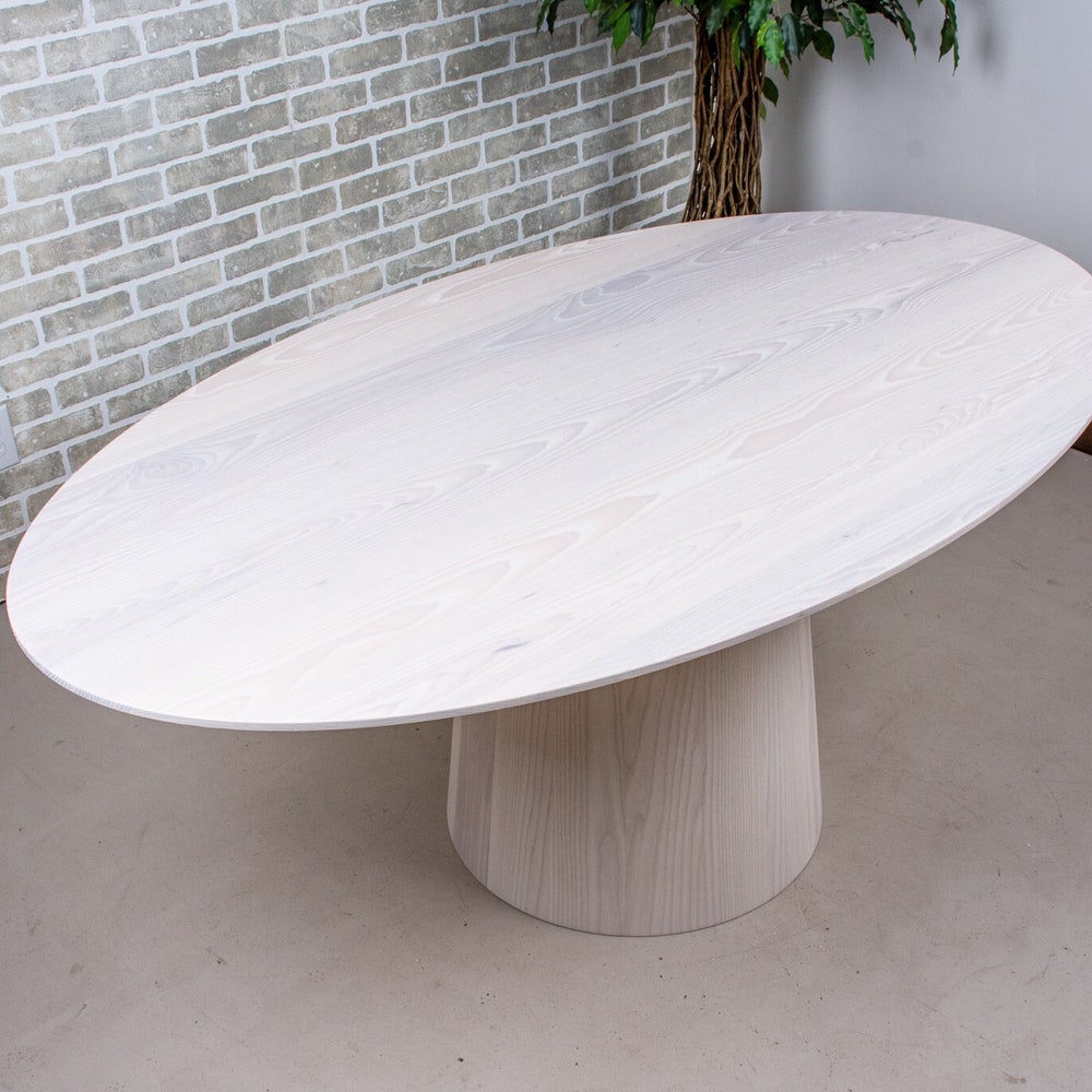 Custom Oval Pedestal Tables, White Dining Table with Wood Pedestal Base, Wood Oval Dining Table, Modern White Dining Table, Oval Wood Table