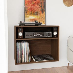 Vinyl Record Stereo Cabinet in Solid Walnut, Floating