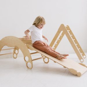 Climbing Set of 3 items with Cushion, Toddler Rocker, Montessori Furniture, Baby Wooden Gym, Arch with pillow, Foldable triangle, 1st Gift