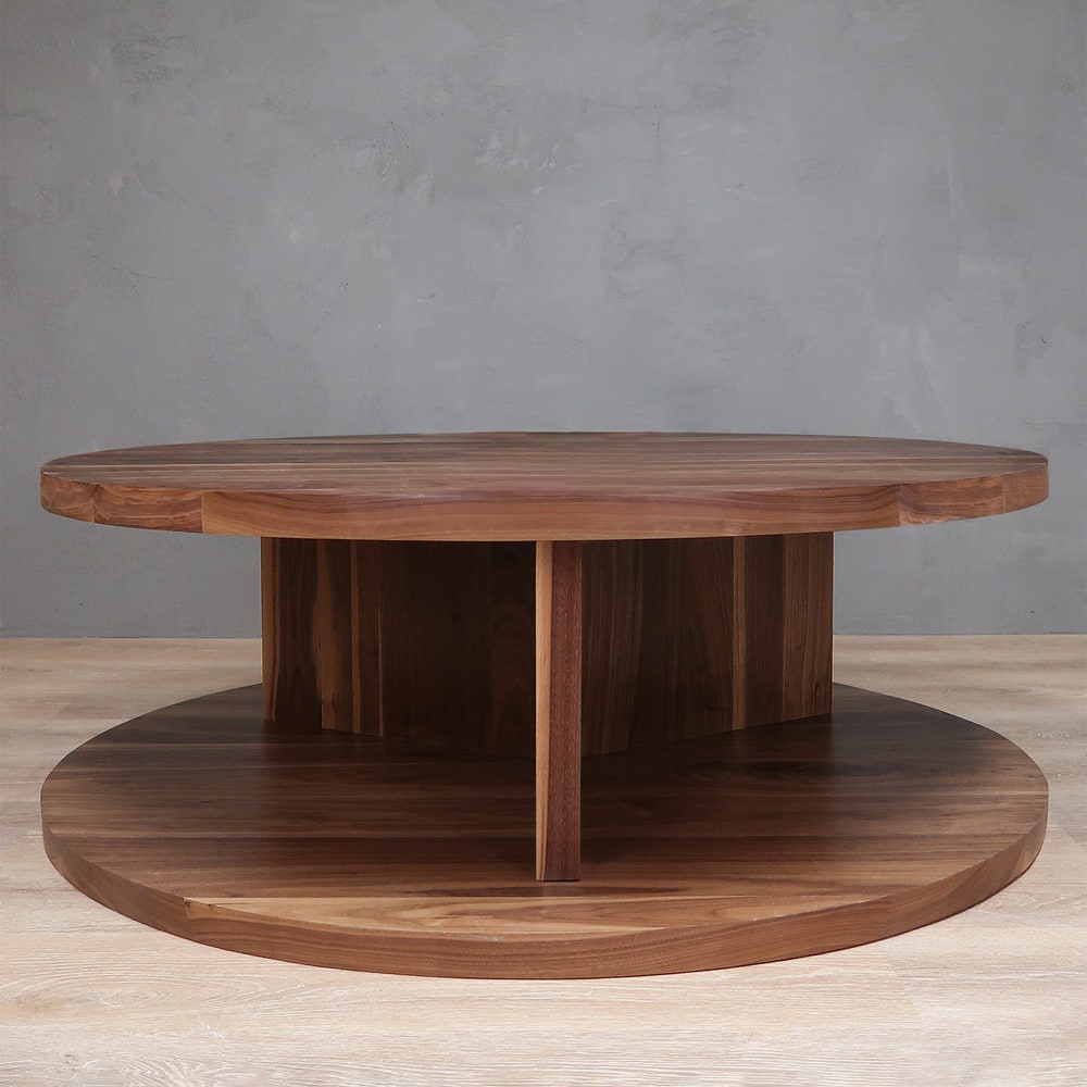 2-Level Round Walnut Coffee Table With Y Base