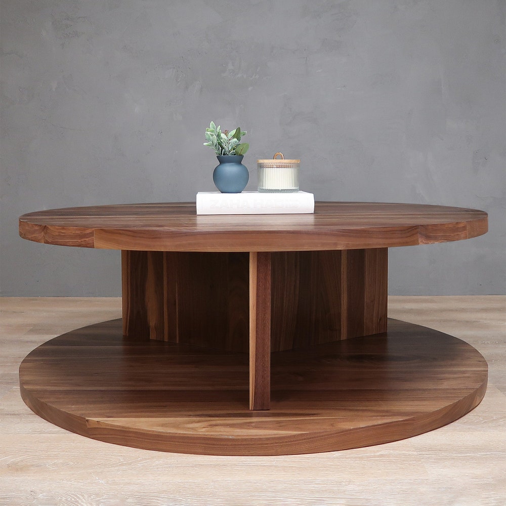 2-Level Round Walnut Coffee Table With Y Base - Image 2