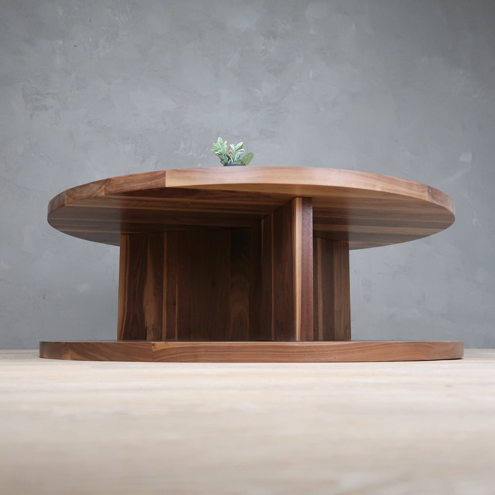 2-Level Round Walnut Coffee Table With Y Base - Image 3