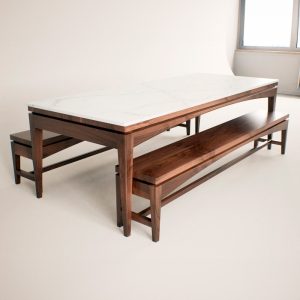 il_1000x1000.5403793959_rpug.jpg Dinning room set with marble table top and benches, farm house table set, farm house table, marble dinning table, distressed furniture