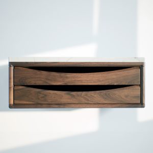 Floating Nightstand with drawer handmade in Solid Walnut and carrara marble, Suspended End Table, Wooden Floating Bedside Table