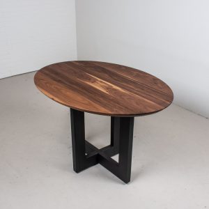 Custom Solid Wood Dining Tables, Custom Dining Table with Oval Walnut Top and Ash Base Finished in Black, Wood Kitchen Table Made to Order