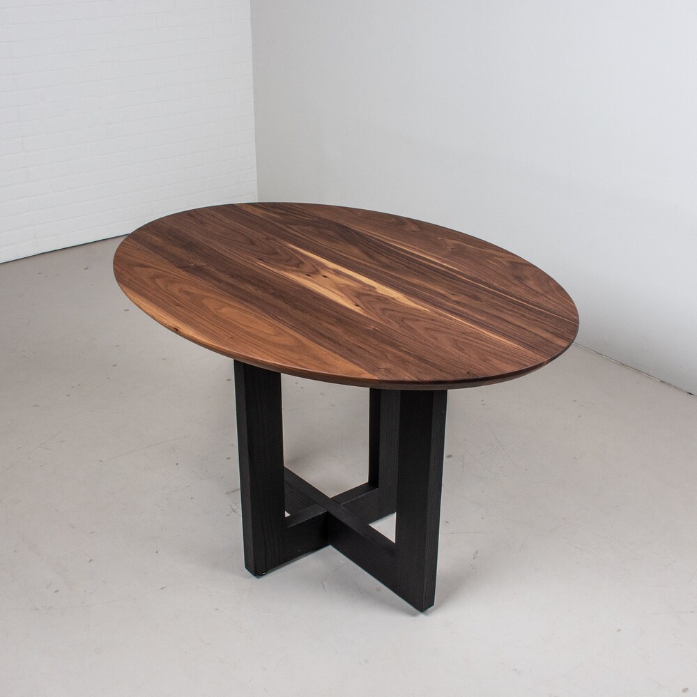 Custom Solid Wood Dining Tables, Custom Dining Table with Oval Walnut Top and Ash Base Finished in Black, Wood Kitchen Table Made to Order