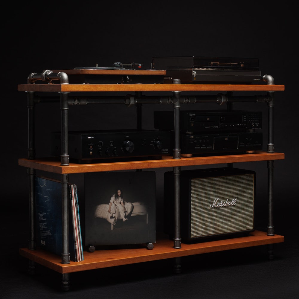 Industrial Pipe Stand, Record player stand, Vinyl record storage, Audiophile rack, Record player console. 3 Tier - Image 5