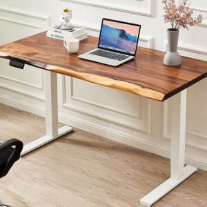 Desk - White Frame, Desk, Standing Desk, South American Walnut, Stand-Up Desk, Live Edge Desk, Adjustable Standing Desk, Desk with Storage