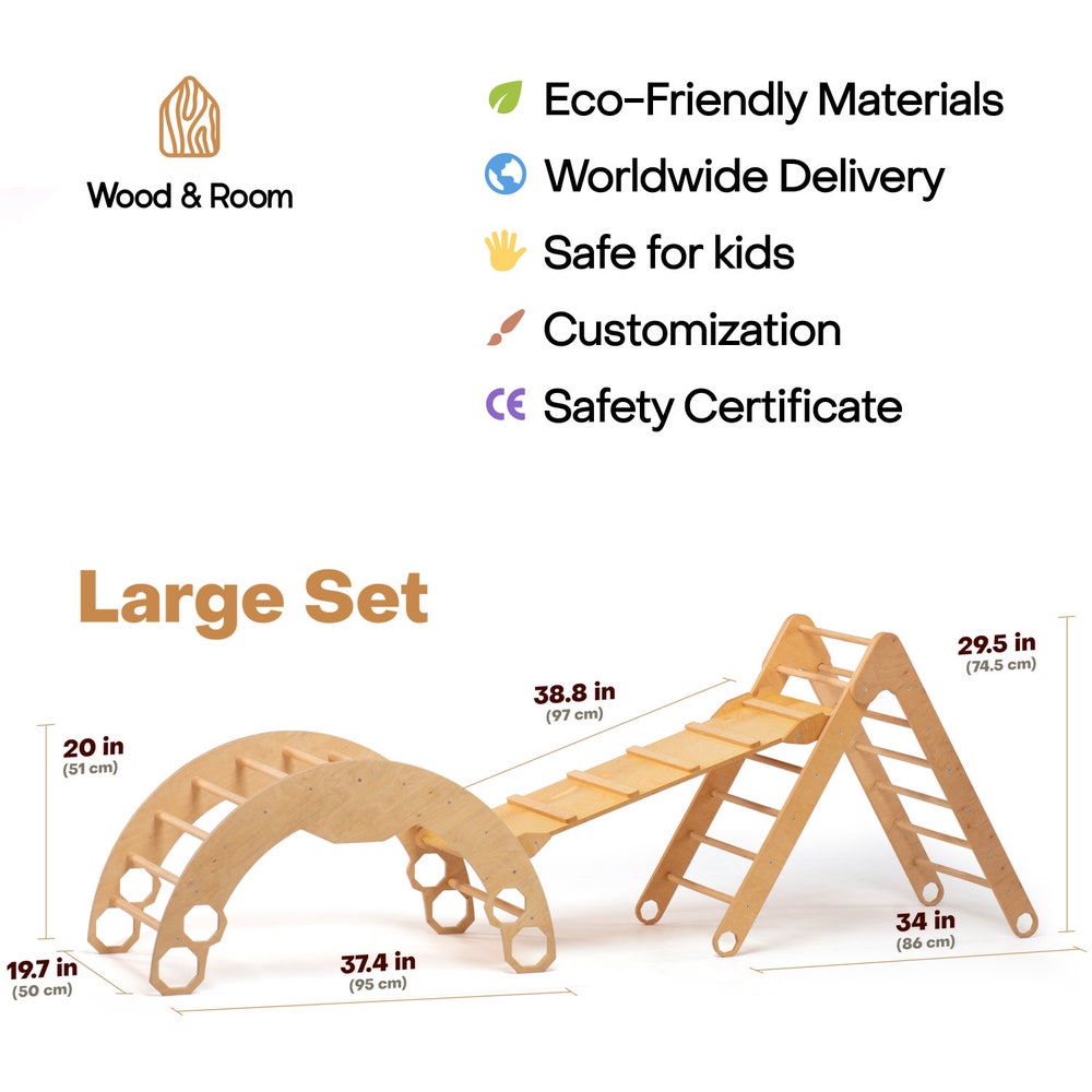 Set of 3 items Foldable triangle Wooden Gym Climbing Gift Natural toy Baby Birthday Gift Play Gym Toddler Climber Baby Gym - Image 11