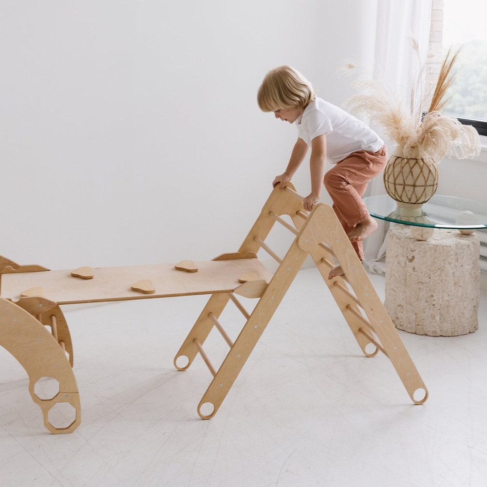 Set of 3 items Foldable triangle Wooden Gym Climbing Gift Natural toy Baby Birthday Gift Play Gym Toddler Climber Baby Gym