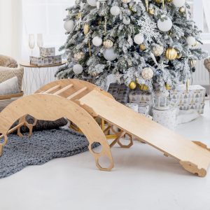 Baby First Christmas Gift - Climbing Arch with Cushion and Ramp - Montessori furniture, Rocker with pillow, Balance board, Toddler gym