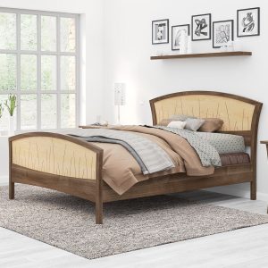 Solid Wood Bed Frame Handmade in Walnut and Curly Maple "River Rushes"