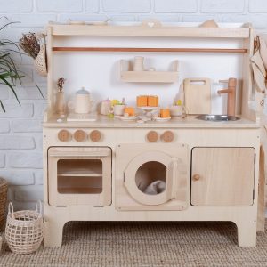 Handcrafed Wooden Play Kitchen | Natural | Customizable | Play Area Pretend Play Toys