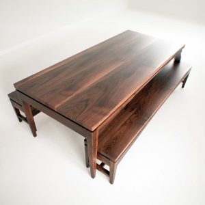 il_1000x1000.5426545081_a7l2.jpg Dinning room set in american walnut, mid century dining table and bench, farm house table and benches, distressed furniture