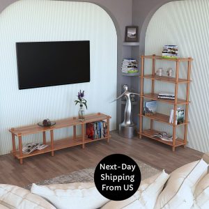 Living Room Short Bookcase with Shelves, Custom Wood Open Bookcase, Solid Beech Wood Object Display, Decorative Solid Wood Bookshelf