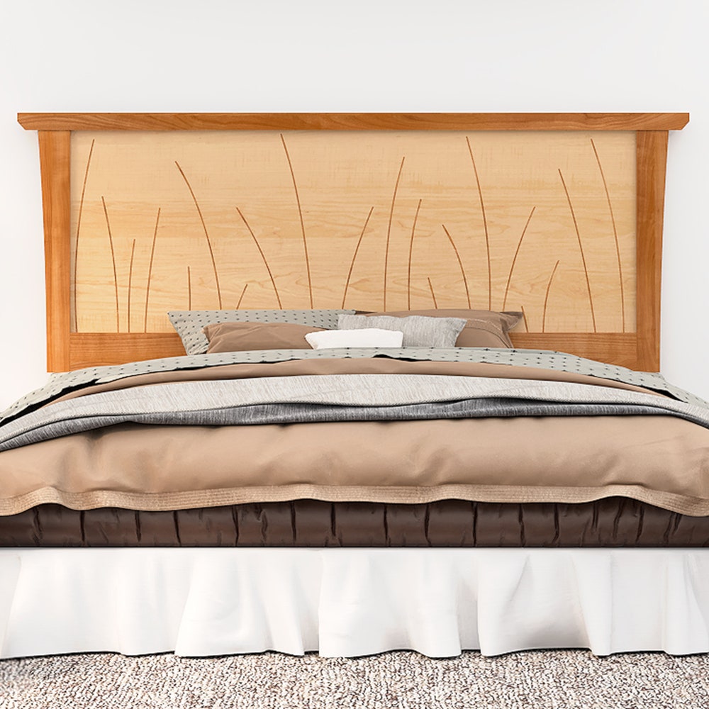 Headboard Queen Size Cherry, Bed, Solid Wood Headboard, King, Full, Twin, California King, Curly Maple, Inlay "Prairie"
