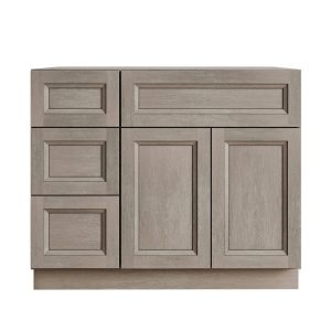 36" Grey Bathroom Vanity for Single Sink with Drawers on the Left, Greige Stained Traditional Comtemporary Bath Cabinet