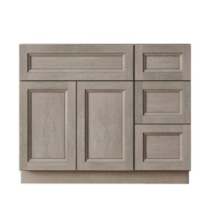 36" Grey Bathroom Vanity for Single Sink with Drawers on the Right, Greige Stained Traditional Comtemporary Bath Cabinet