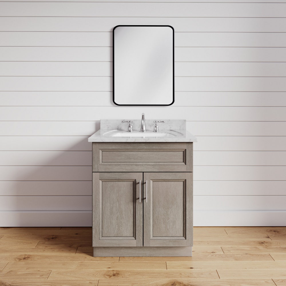 24" Grey Bathroom Vanity for Single Sink, Greige Stained Traditional Comtemporary Bath Cabinet Furniture Storage Organization - Image 2
