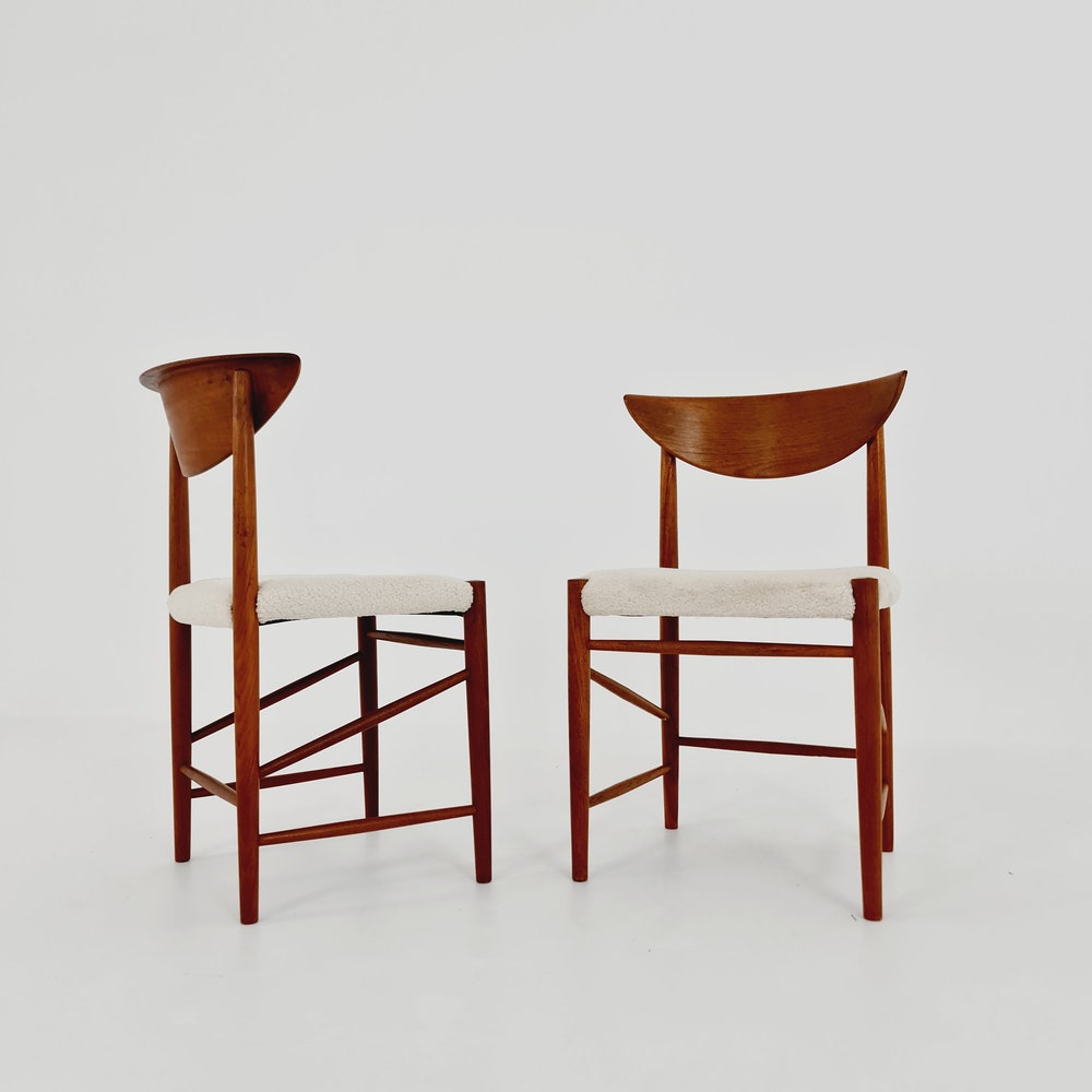 Vintage Mid Century teak +Teddy farbic dining chairs By Peter Hvidt & Orla Molgaard-Nielsen, 1960s, Set of 2 - Image 3