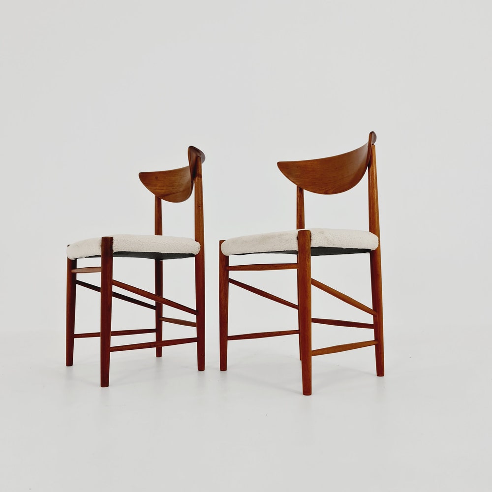 Vintage Mid Century teak +Teddy farbic dining chairs By Peter Hvidt & Orla Molgaard-Nielsen, 1960s, Set of 2 - Image 9