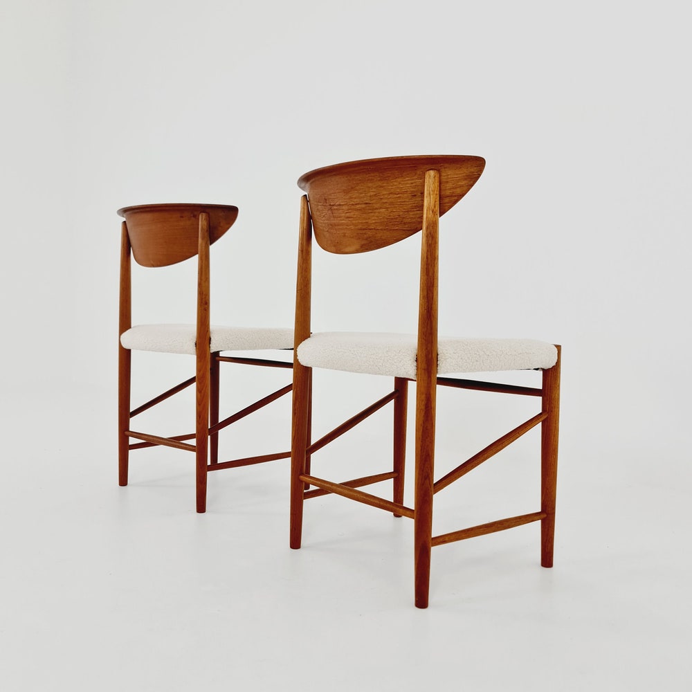Vintage Mid Century teak +Teddy farbic dining chairs By Peter Hvidt & Orla Molgaard-Nielsen, 1960s, Set of 2