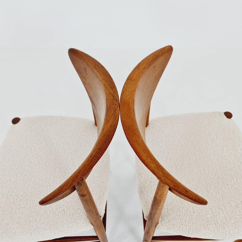 Vintage Mid Century teak +Teddy farbic dining chairs By Peter Hvidt & Orla Molgaard-Nielsen, 1960s, Set of 2 - Image 10