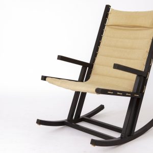 1960s Minimalistic Rocking Chair by Casala – Black Beech & Beige Cotton Cover