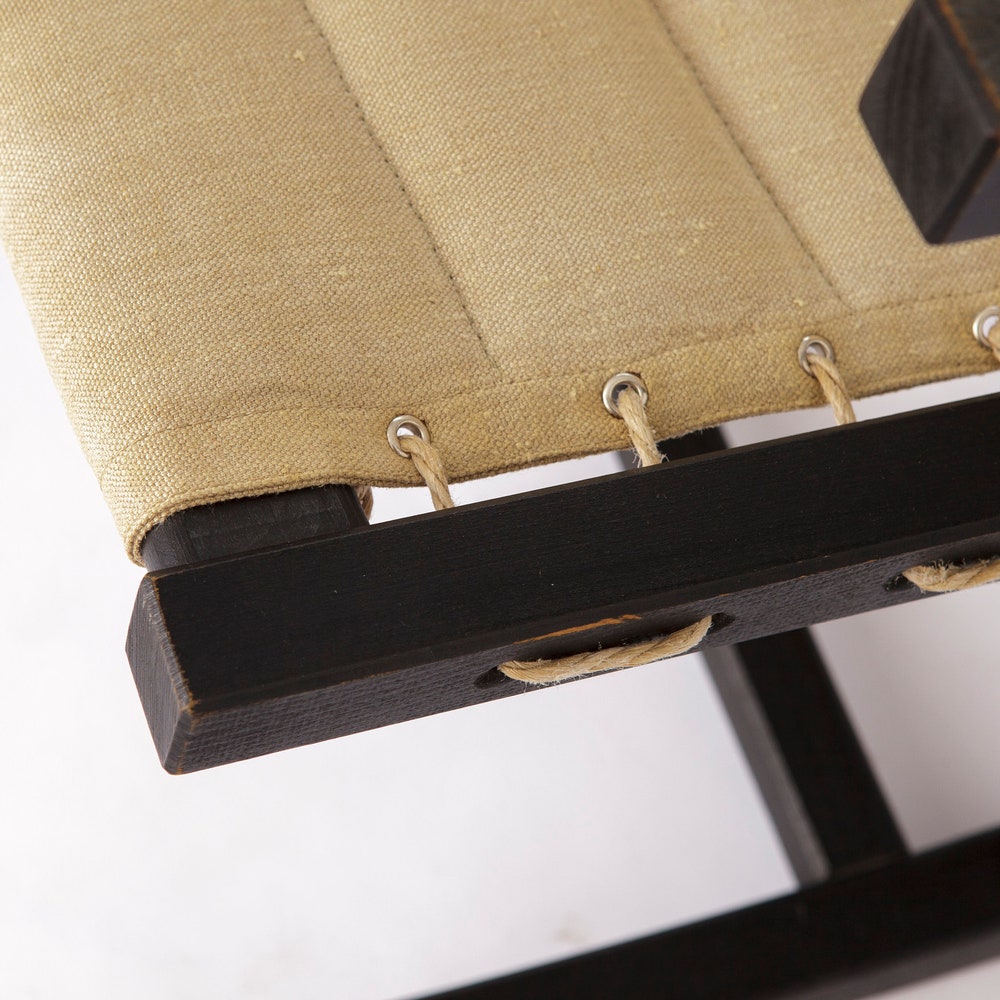 1960s Minimalistic Rocking Chair by Casala – Black Beech & Beige Cotton Cover - Image 6