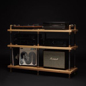 NEW-OAK WOOD, Gold Turntable Stand, Brass Fitting stand