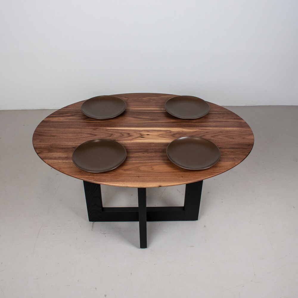 Custom Solid Wood Dining Tables, Custom Dining Table with Oval Walnut Top and Ash Base Finished in Black, Wood Kitchen Table Made to Order - Image 3