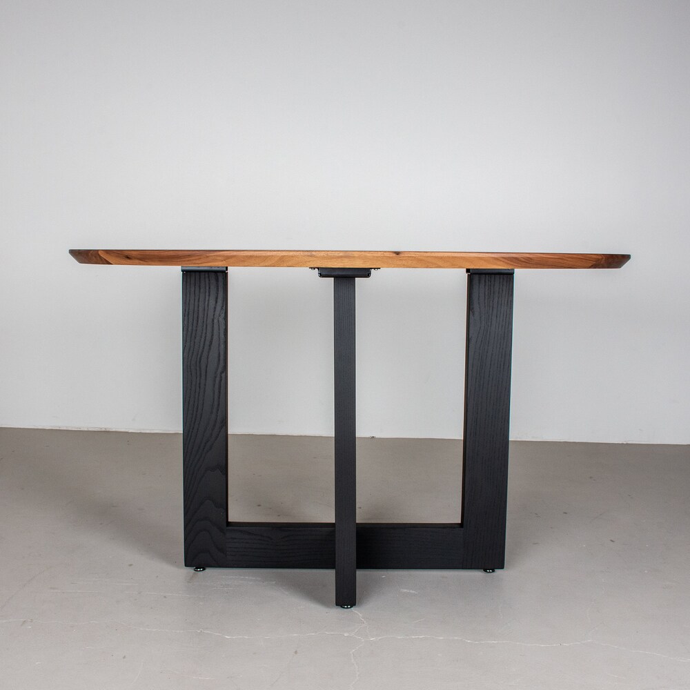 Custom Solid Wood Dining Tables, Custom Dining Table with Oval Walnut Top and Ash Base Finished in Black, Wood Kitchen Table Made to Order - Image 4