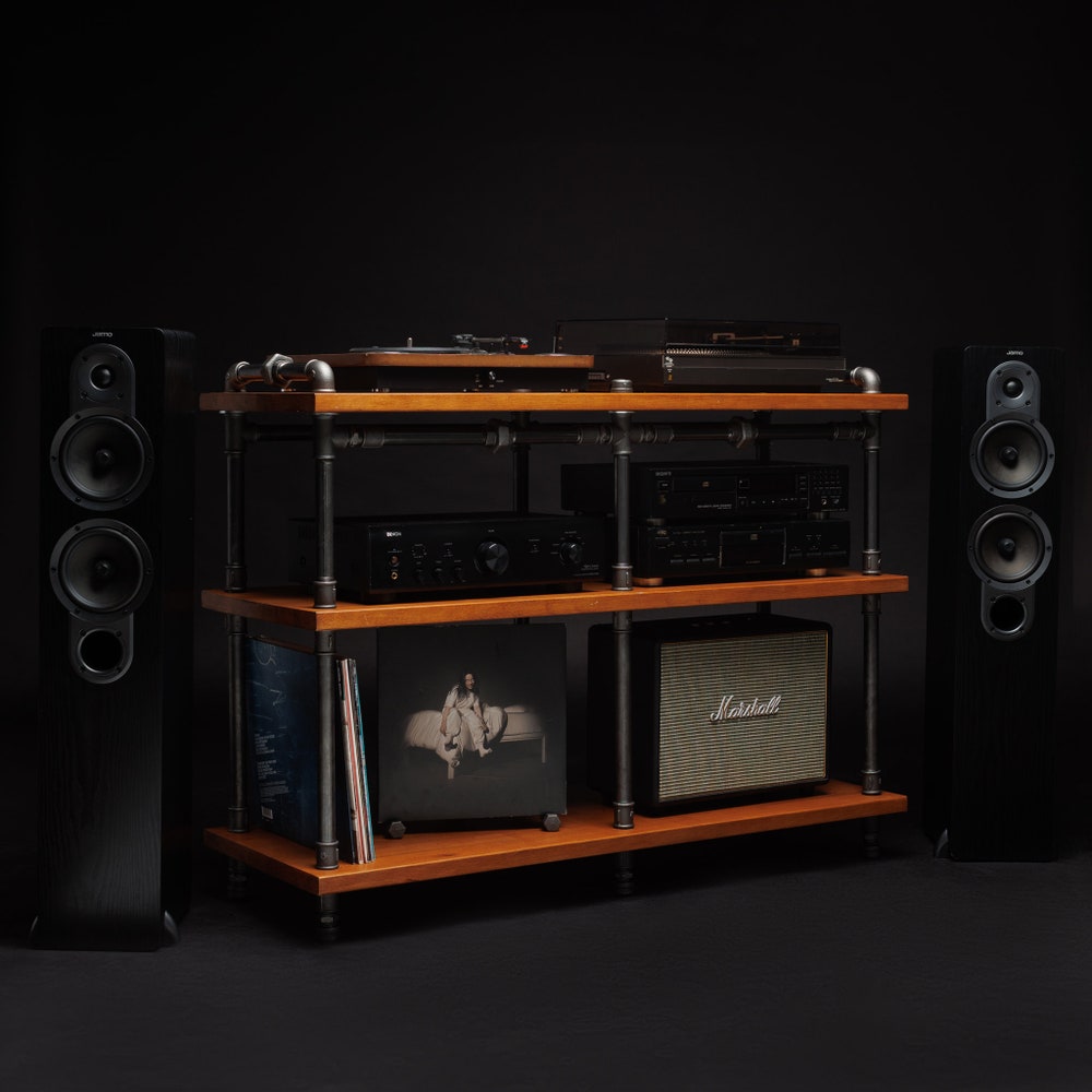 Industrial Pipe Stand, Record player stand, Vinyl record storage, Audiophile rack, Record player console. 3 Tier - Image 3