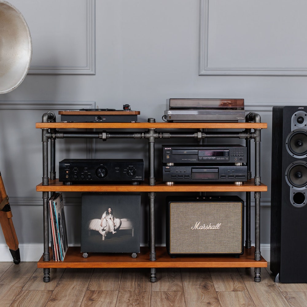 Industrial Pipe Stand, Record player stand, Vinyl record storage, Audiophile rack, Record player console. 3 Tier - Image 10