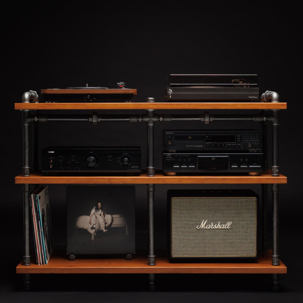 Industrial Pipe Stand, Record player stand, Vinyl record storage, Audiophile rack, Record player console. 3 Tier - Image 9