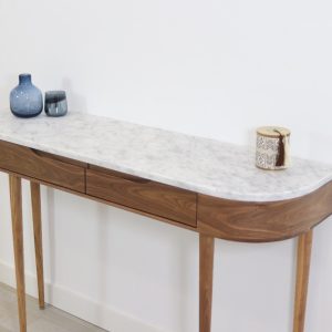 Console Table with 2 drawers and 4 Legs in solid American Oak or Walnut with Marble top